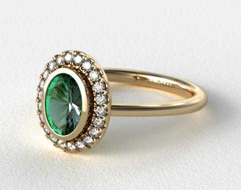 bezel ring halo engagement gold rose 14k oval yellow rings pave gemstone emerald jewelry round pendant