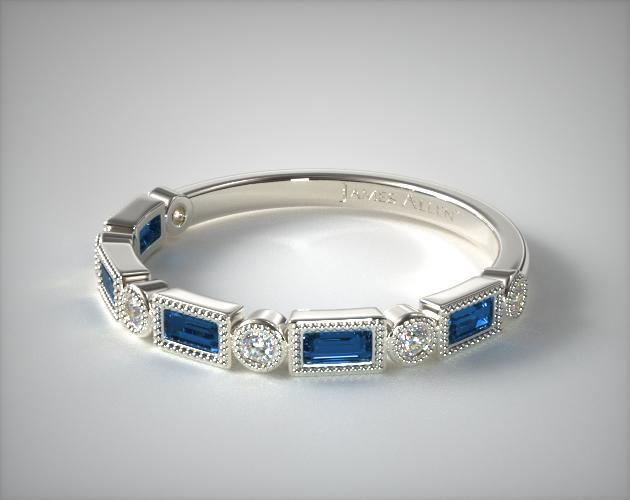 wedding rings, womens diamond, 14k white gold round and sapphire