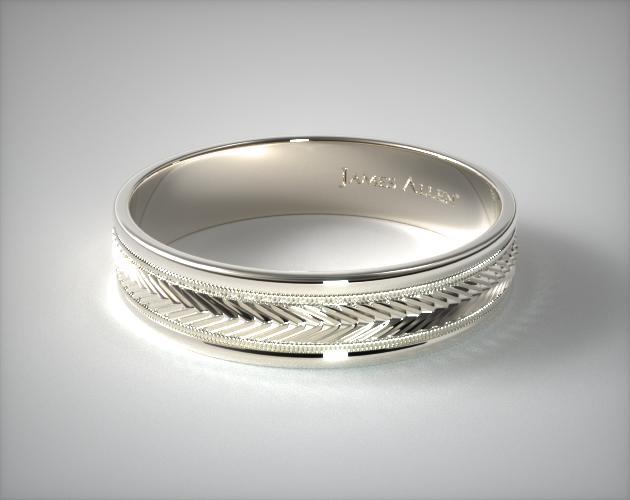 14k White Gold 6mm Arrow Design Comfort Fit Wedding Band