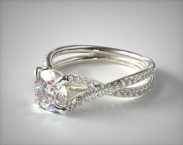 engagement rings, pave, platinum twin pave cross over diamond