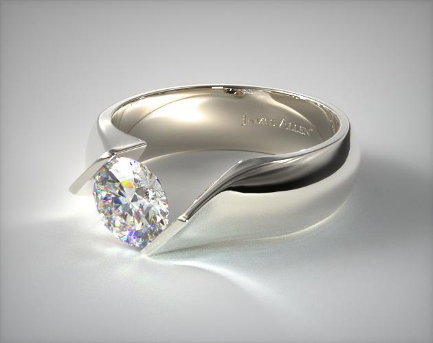 14k White Gold Contoured Twist Tension Set Engagement Ring